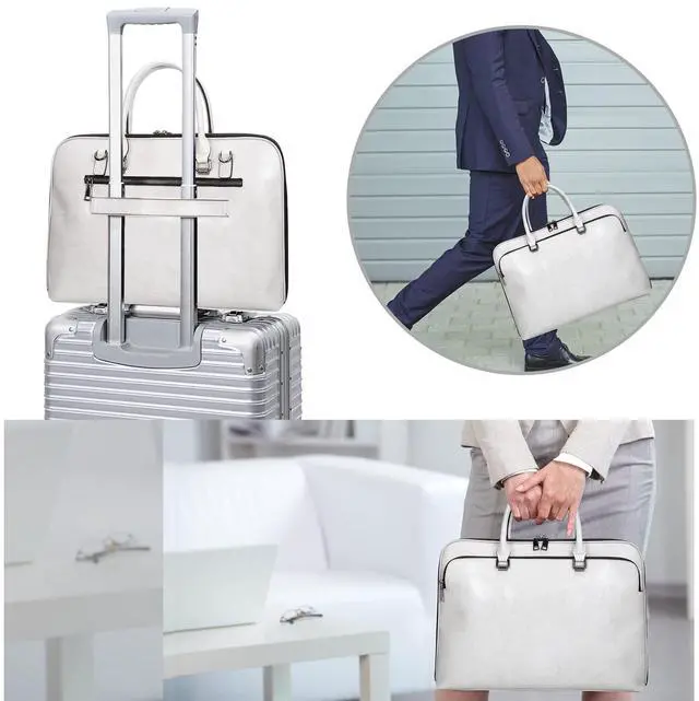 Alt view image 5 of 5 - Laptop Messenger briefcase shoulder bag: Genuine Leather men 13 14 inch macbook case women work tote handbag Beige