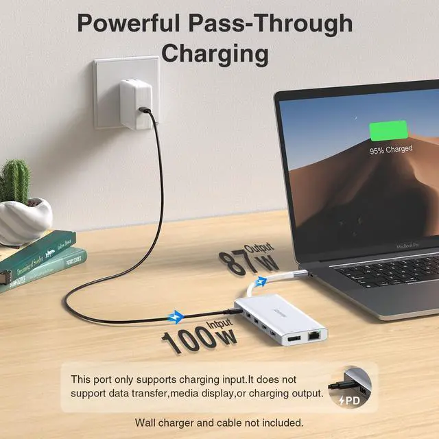 Alt view image 4 of 4 - USB C Hub USB-C Docking Station Dual Monitor 14 in 1 Triple Display Multiport Adapter with 2 HDMI+DP+7 USB Type C/A Ports+Ethernet+Audio, USBC Dongle for Dell/HP/Lenovo ThinkPad/Surface(Sliver)