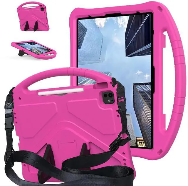 Main image of YRH Case for iPad Air 13 inch (M2/M3) 2024/2025, for iPad Pro 13 inch (M4) 2024/12.9 inch (M2) 2022, EVA Shockproof Cover with Strap Handle Stand, Pink