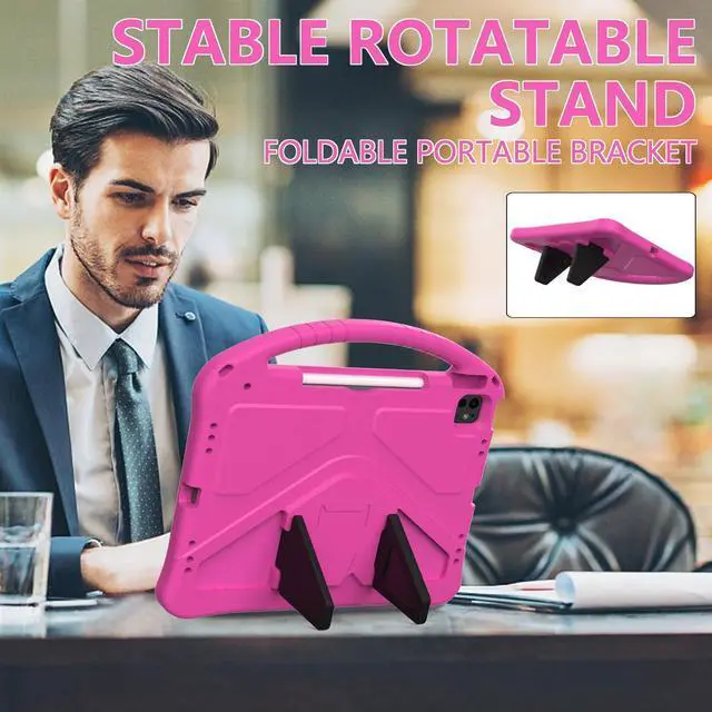 Alt view image 3 of 5 - YRH Case for iPad Air 13 inch (M2/M3) 2024/2025, for iPad Pro 13 inch (M4) 2024/12.9 inch (M2) 2022, EVA Shockproof Cover with Strap Handle Stand, Pink