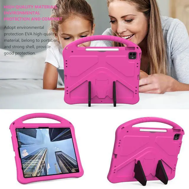 Alt view image 4 of 5 - YRH Case for iPad Air 13 inch (M2/M3) 2024/2025, for iPad Pro 13 inch (M4) 2024/12.9 inch (M2) 2022, EVA Shockproof Cover with Strap Handle Stand, Pink