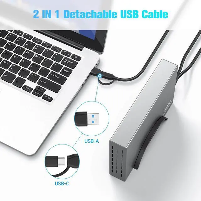 Alt view image 3 of 5 - RSHTECH Hard Drive Enclosure Upgraded Version 3.5" Aluminum USB C to SATA External Hard Drive Dock Case for 3.5 inch HDD & SSD up to 24TB, with 2-in-1 USB Cable, Support UASP