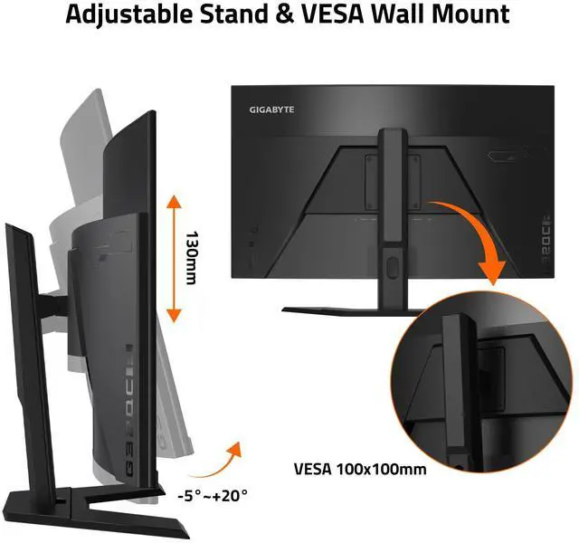 Alt view image 5 of 5 - GIGABYTE G32QC A (32" 165Hz 1440P Curved Gaming Monitor, 2560 x 1440 VA 1500R , 1ms (MPRT) Response Time, 93% DCI-P3, VESA Display HDR400, FreeSync Premium Pro