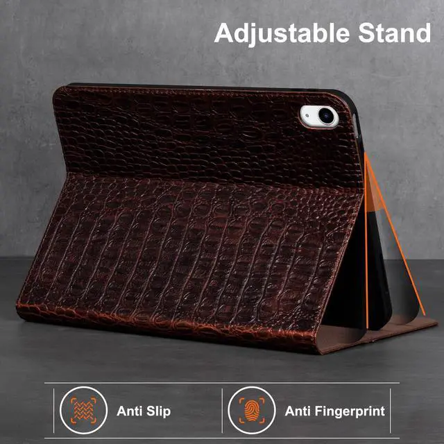 Alt view image 4 of 5 - Gexmil Leather Case for iPad (A16) 11th Generation 11 Inch 2025, iPad 10th Generation 10.9 Inch 2022,Protective Top Grain Leather Cover, Auto Sleep/Wake,Viewing Angle, Brown Crocodile