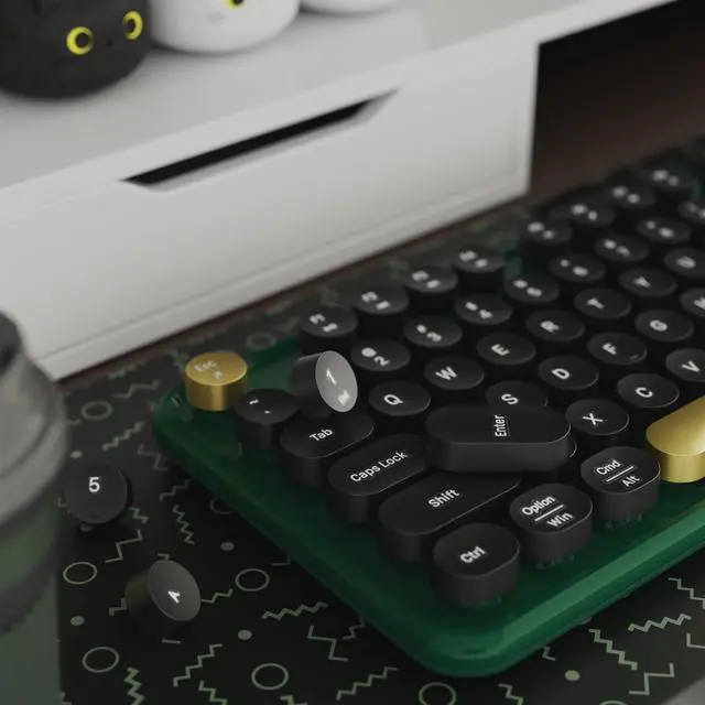 Alt view image 4 of 5 - FCPLU x UBOTIE Colorful Wireless Keyboard and Mouse, Full-Sized Office Keyboard with Typewriter Flexible Keys, 2.4GHz Dropout-Free Connection, Wrist Rest, Optical Mouse for PC Laptop(Black Green)