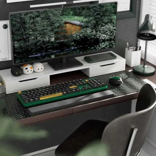 Alt view image 2 of 5 - FCPLU x UBOTIE Colorful Wireless Keyboard and Mouse, Full-Sized Office Keyboard with Typewriter Flexible Keys, 2.4GHz Dropout-Free Connection, Wrist Rest, Optical Mouse for PC Laptop(Black Green)