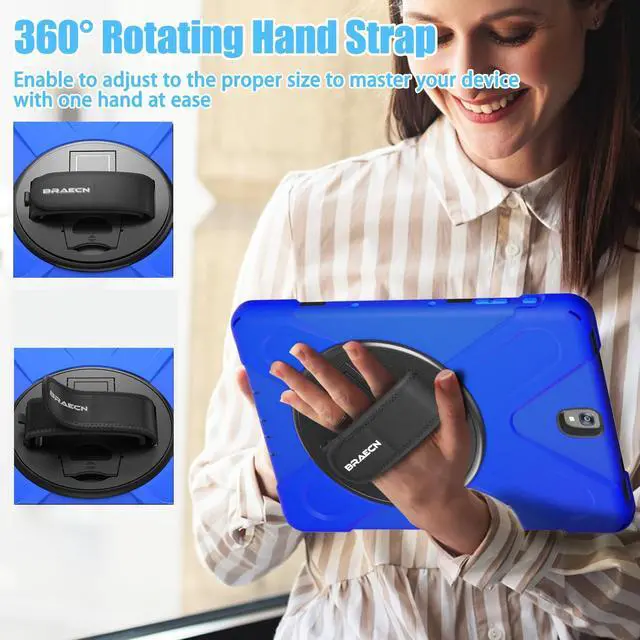 Alt view image 2 of 5 - BRAECNstock for Samsung Galaxy Tab S3 Case 9.7 inch 2017 (SM-T820/T825/T827) Shockproof Protective Cover with 360° Rotating Hand Strap & Kickstand Shoulder Strap Samsung Case SM-T820 for Kids - Blue