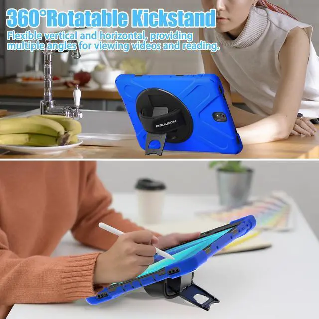 Alt view image 3 of 5 - BRAECNstock for Samsung Galaxy Tab S3 Case 9.7 inch 2017 (SM-T820/T825/T827) Shockproof Protective Cover with 360° Rotating Hand Strap & Kickstand Shoulder Strap Samsung Case SM-T820 for Kids - Blue