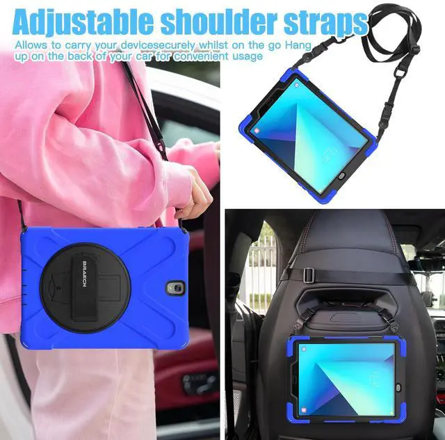 Alt view image 4 of 5 - BRAECNstock for Samsung Galaxy Tab S3 Case 9.7 inch 2017 (SM-T820/T825/T827) Shockproof Protective Cover with 360° Rotating Hand Strap & Kickstand Shoulder Strap Samsung Case SM-T820 for Kids - Blue