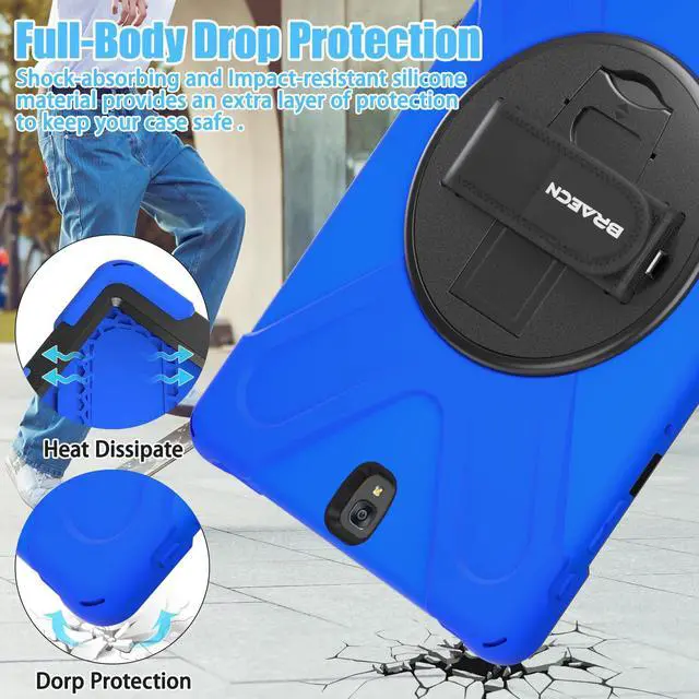 Alt view image 5 of 5 - BRAECNstock for Samsung Galaxy Tab S3 Case 9.7 inch 2017 (SM-T820/T825/T827) Shockproof Protective Cover with 360° Rotating Hand Strap & Kickstand Shoulder Strap Samsung Case SM-T820 for Kids - Blue