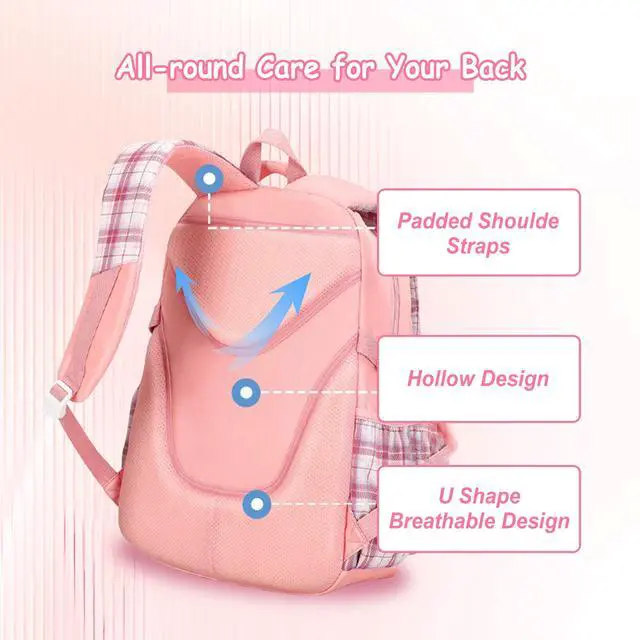 Alt view image 2 of 5 - 3PCS Kids Backpack Set Cute School Backpack for Girls, Kawaii Teen Laptop Bag Multipocket Daypack Lightweight Schoolbag, Large Capacity Double Shoulder Backpack for Primary Elementary School, Purple