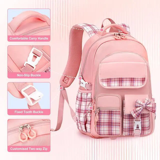 Alt view image 3 of 5 - 3PCS Kids Backpack Set Cute School Backpack for Girls, Kawaii Teen Laptop Bag Multipocket Daypack Lightweight Schoolbag, Large Capacity Double Shoulder Backpack for Primary Elementary School, Purple