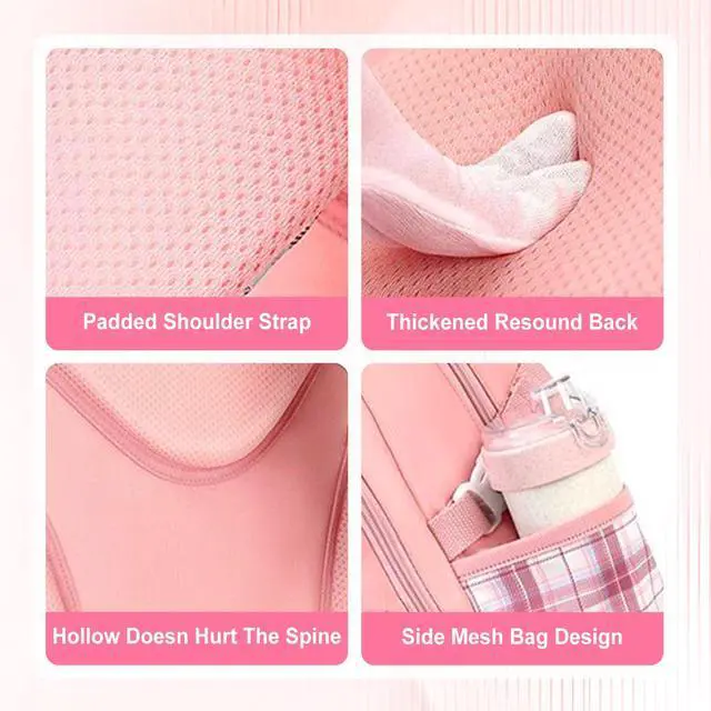 Alt view image 4 of 5 - 3PCS Kids Backpack Set Cute School Backpack for Girls, Kawaii Teen Laptop Bag Multipocket Daypack Lightweight Schoolbag, Large Capacity Double Shoulder Backpack for Primary Elementary School, Purple