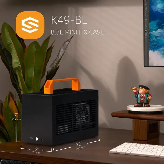 Alt view image 3 of 5 - SGPC K49-BL Mini ITX Case - 8.3L Small Form Factor, Supports GPU up to 300mm, CPU Cooler up to 69mm, SFX PSU, USB 3.0 & Type-C Front I/O, Includes Acrylic Side Panel & Carrying Handles