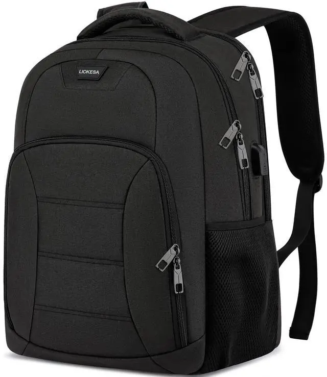 Main image of Liokesa Laptop Backpack for Men Women, School Backpacks for Teen Boys Girls, Laptop Backpack with USB Charging Port, 15.6 Inch Water Resistant College Bookbag Daypack, Black
