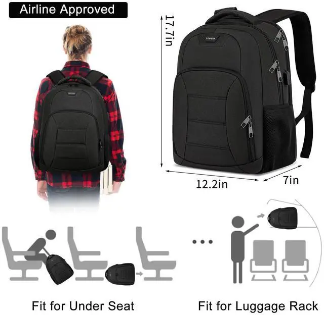 Alt view image 4 of 5 - Liokesa Laptop Backpack for Men Women, School Backpacks for Teen Boys Girls, Laptop Backpack with USB Charging Port, 15.6 Inch Water Resistant College Bookbag Daypack, Black