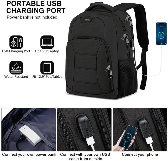 Alt view image 3 of 5 - Liokesa Laptop Backpack for Men Women, School Backpacks for Teen Boys Girls, Laptop Backpack with USB Charging Port, 15.6 Inch Water Resistant College Bookbag Daypack, Black