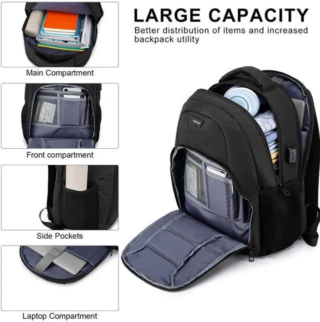 Alt view image 2 of 5 - Liokesa Laptop Backpack for Men Women, School Backpacks for Teen Boys Girls, Laptop Backpack with USB Charging Port, 15.6 Inch Water Resistant College Bookbag Daypack, Black