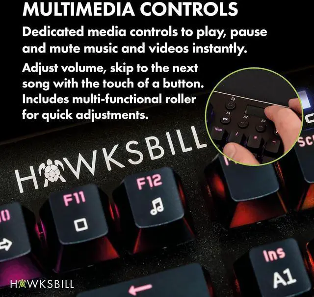 Alt view image 3 of 5 - Hawksbill Scorpion V1 Wired Mechanical Gaming Keyboard - USB-A W/USB-C Connection Adaptor  Tactile & Clicky  Brilliant RGB Lighting Customizable Keys & Multimedia Function 104 Keys