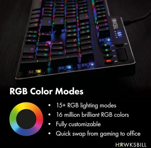 Alt view image 5 of 5 - Hawksbill Scorpion V1 Wired Mechanical Gaming Keyboard - USB-A W/USB-C Connection Adaptor  Tactile & Clicky  Brilliant RGB Lighting Customizable Keys & Multimedia Function 104 Keys