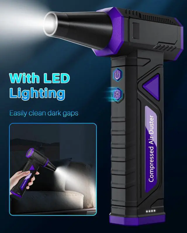 Alt view image 3 of 5 - Compressed Air Duster-Replaces Compressed Air Cans-Canned Air, 150,000RPM Electric Air Duster, Rechargeable Cordless Air Blower for Keyboard, PC, Electric Devices Cleaning -Purple