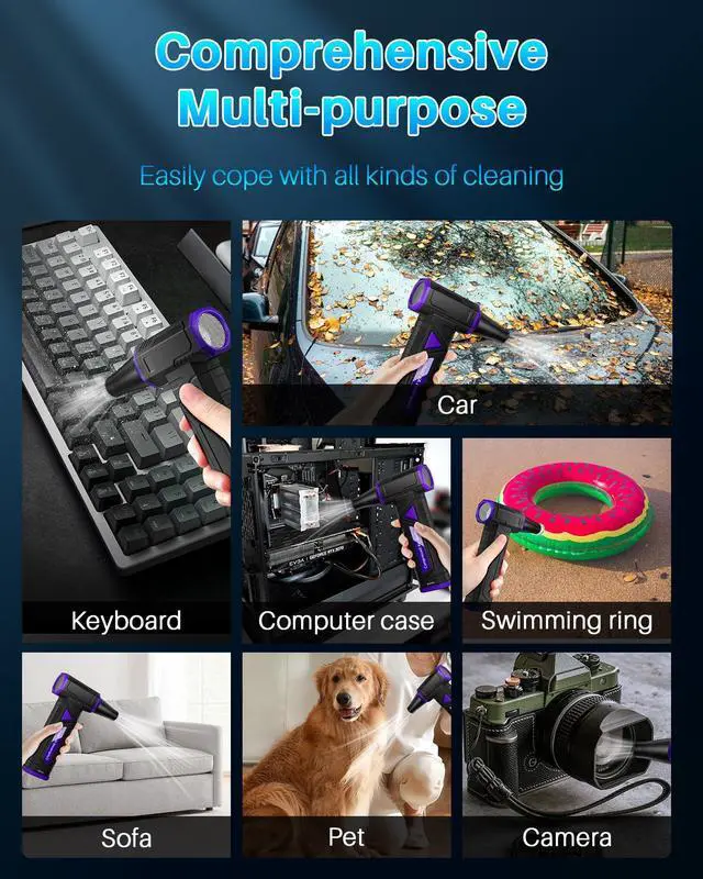 Alt view image 5 of 5 - Compressed Air Duster-Replaces Compressed Air Cans-Canned Air, 150,000RPM Electric Air Duster, Rechargeable Cordless Air Blower for Keyboard, PC, Electric Devices Cleaning -Purple