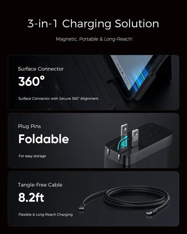 Alt view image 4 of 5 - EG evgoer 65W Surface Pro Charger,Microsoft Windows Surface Charger for Surface Pro 3/4/5/6/7/8/9/10/X Power Adapter,Compatible for Both Microsoft Surface Book/Laptop/Tablet,Support 44W 36W