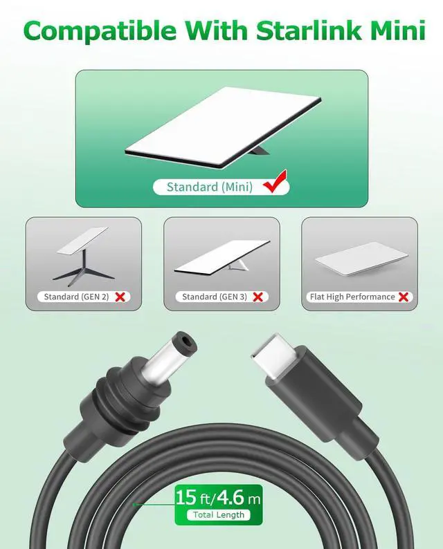 Alt view image 3 of 5 - 3 in 1 Starlink Mini USB C Power Cable 15FT Starlink Mini Car Adapter DC Power Cable Smart Boost 12V to 20V/100W Cigarette Lighter Adapter with Digital Durable USB C PD 100W/USB A 18W Port 18AWG 4.6M