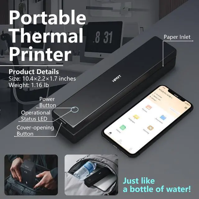 Alt view image 2 of 5 - Portable Printer Wireless for Travel, Small Bluetooth Thermal Inkless Printer Support 8.5×11" US Letter Thermal Paper, Mobile Printing for Office, Car, Home, Compatible with iOS, Andorid & Laptop