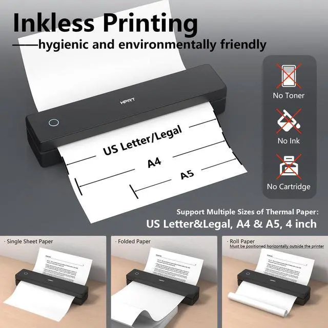 Alt view image 4 of 5 - Portable Printer Wireless for Travel, Small Bluetooth Thermal Inkless Printer Support 8.5×11" US Letter Thermal Paper, Mobile Printing for Office, Car, Home, Compatible with iOS, Andorid & Laptop