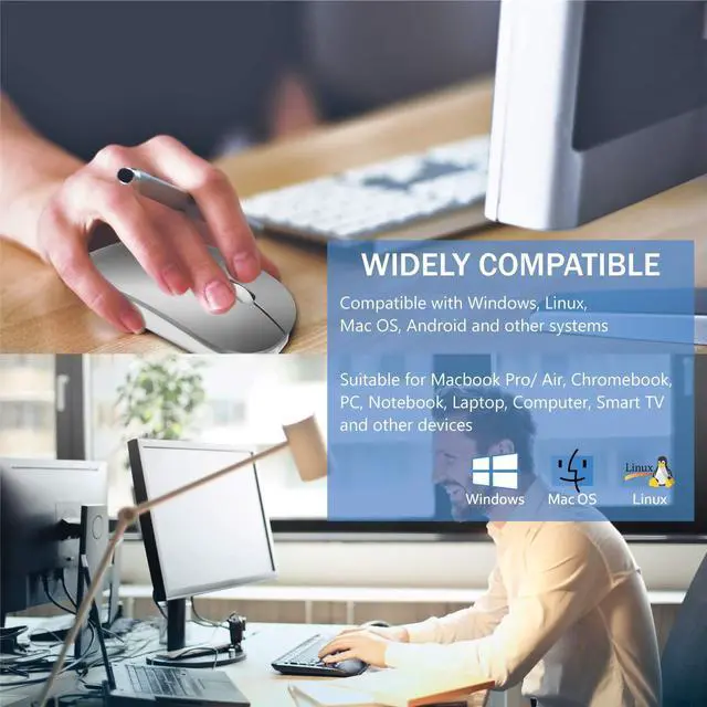 Alt view image 3 of 5 - Azmall Wireless Bluetooth Mouse Set for MacBook, iPad  Rechargeable + USB-C/USB-A Receiver + Undetectable Mouse Jiggler