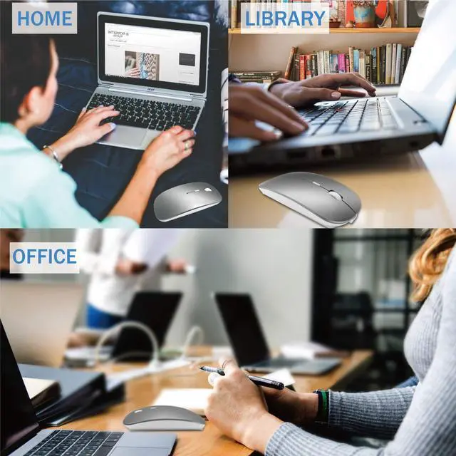 Alt view image 4 of 5 - Azmall Wireless Bluetooth Mouse Set for MacBook, iPad  Rechargeable + USB-C/USB-A Receiver + Undetectable Mouse Jiggler