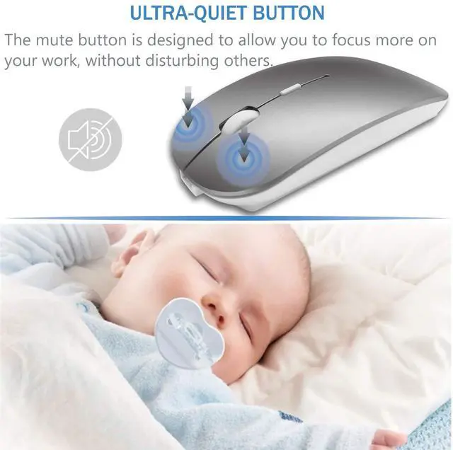 Alt view image 5 of 5 - Azmall Wireless Bluetooth Mouse Set for MacBook, iPad  Rechargeable + USB-C/USB-A Receiver + Undetectable Mouse Jiggler