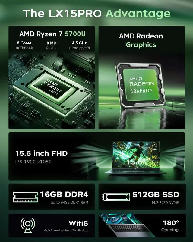 Alt view image 2 of 5 - 2025 Laptop Computers with AMD Ryzen7, 8-core Processor (Up to 4.3GHZ) with AMD Radeon Graphics,16GB DDR4 RAM 512GB SSD,WiFi 6, Windows 11,15.6 inch IPS Display,4800mAh Battery,Type-C,Micro SD