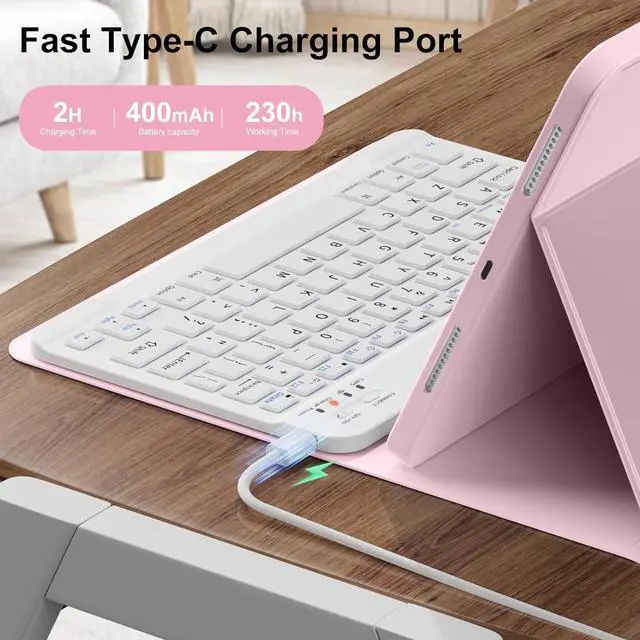 Alt view image 5 of 5 - NUWONAYA Keyboard Case for Amazon Fire HD 10/10 Plus 10.1 inch 2021/2023(11/13th Generation), Slim 7 Color Rainbow Backlight Detachable Magnetic Keyboard Cover with Pencil Holder (Pink+White)