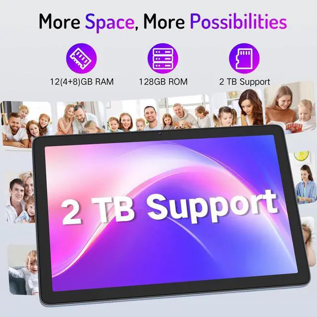 Alt view image 4 of 5 - LECTRUS Tablet, 10 inch Android 15 Tablets with Octa-Core Processor, 12GB RAM +128GB ROM (Expand to 2TB), HD IPS Touchscreen, 10H Battery Life, Widevine L1, Dual Camera, BT5.0 & 5G WiFi Tablet PC