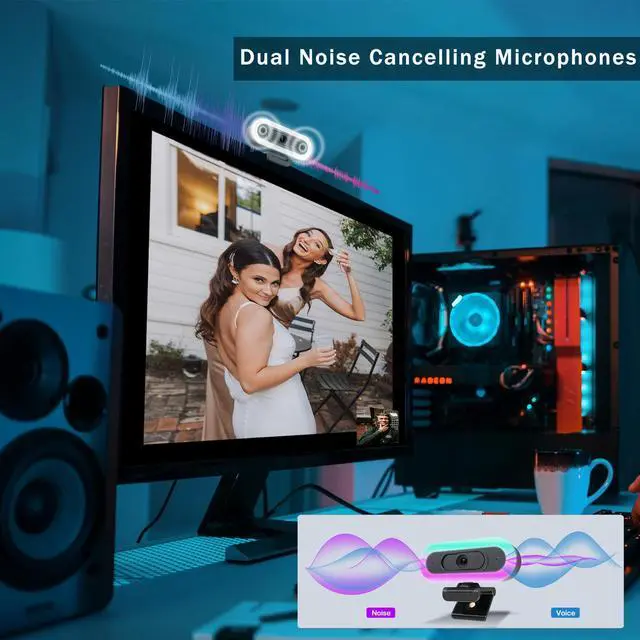 Alt view image 4 of 5 - Hrayzan 2K Webcam for PC, Plug and Play USB C Webcam with Dual Microphones,Ring Light,Fill RGB Light & Cover,Autofocus,65°FOV,1080P@60FPS, PC Web Camera for Desktop Computer Laptop Mac Zoom Streaming