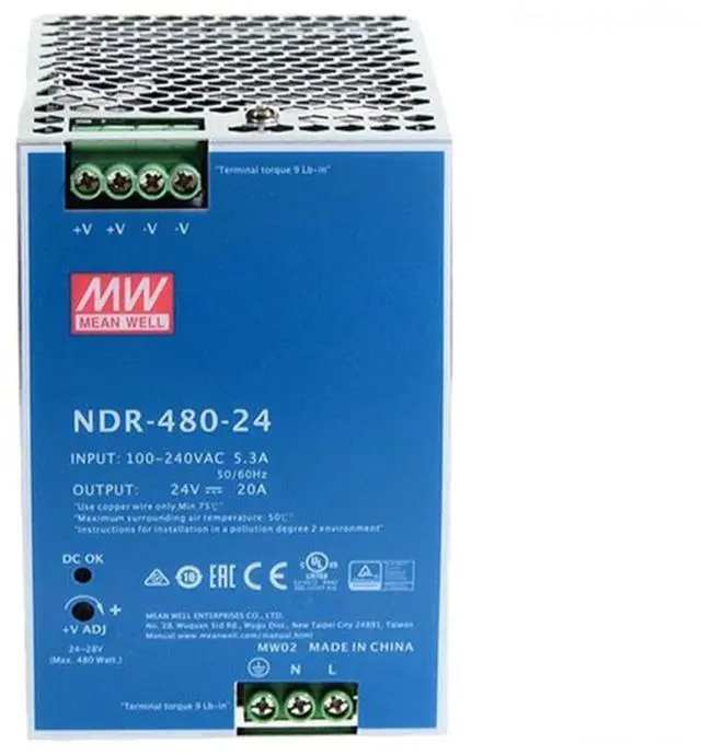 Main image of DineDeck NDR-480-24 24V 20A 480W Single Output Switching Power Supply, Active PFC, Industrial Automation Control Systems