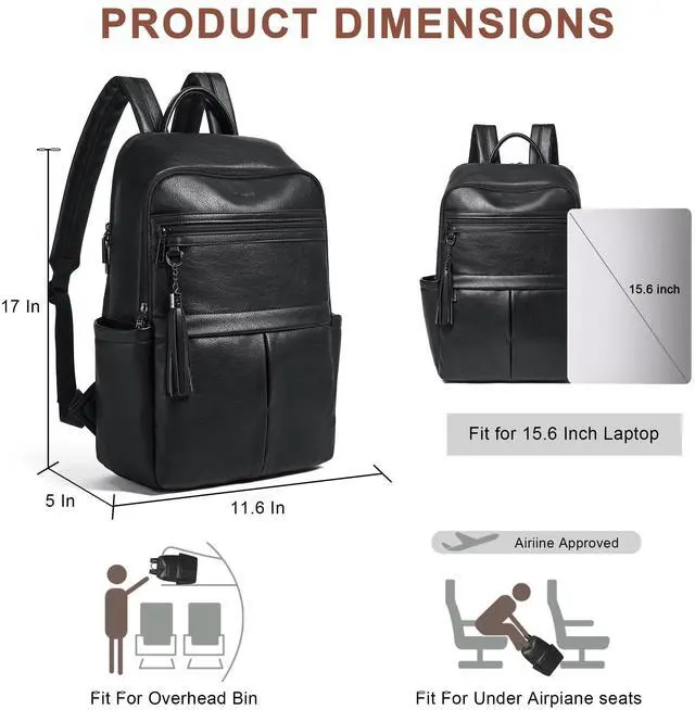 Alt view image 3 of 5 - Mroede Laptop Backpack for Women 15.6" Leather Backpacks Purse Work Computer Backpack for Travel College Business,Black