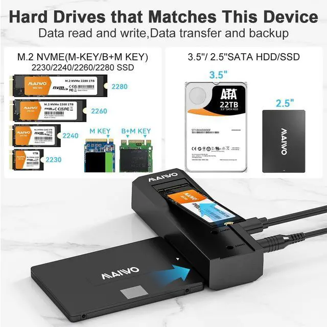 Alt view image 2 of 5 - MAIWO M.2 NVMe to 2.5'' 3.5'' Offline Clone Enclosure,M.2 to SATA SSD HDD Cloner, USB-C Type-C Max 10Gbps Standalone Clone Duplicator