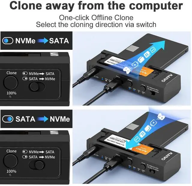 Alt view image 3 of 5 - MAIWO M.2 NVMe to 2.5'' 3.5'' Offline Clone Enclosure,M.2 to SATA SSD HDD Cloner, USB-C Type-C Max 10Gbps Standalone Clone Duplicator