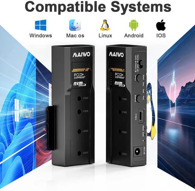 Alt view image 5 of 5 - MAIWO M.2 NVMe to 2.5'' 3.5'' Offline Clone Enclosure,M.2 to SATA SSD HDD Cloner, USB-C Type-C Max 10Gbps Standalone Clone Duplicator