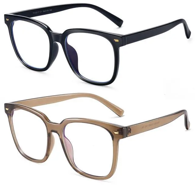 Alt view image 2 of 5 - PANNER 2Pack Oversized Blue Light Blocking Glasses for Women Men Square Computer Eyeglasses Reduce Eyestrain(Black+Brown)