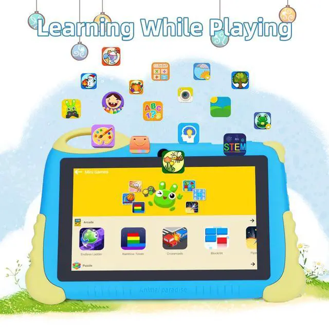 Alt view image 3 of 5 - 2025 Tablet for Kids, Tablet for Kid 3-7, 7 Inches Kids Tablets, Android 13 1st Generation Toddler Tablets, HD 1024 * 600 Screen Display, Iwawa Pre-Installed, Learning for Boys Girls Blue