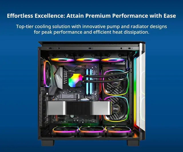 Alt view image 3 of 5 - MONTECH HyperFlow ARGB 360 - AIO CPU Liquid Cooler, Intel&AMD Compatible, Chart-Topping Performance, Enhanced 3100RPM Water Pump Design, 3X Metal Pro 12 ARGB Ultimate Cooling Fans - Black