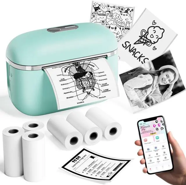 Alt view image 2 of 5 - HIHTV T02E Mini Sticker Printer with 3 Rolls White Self-Adhesive Sticker Paper