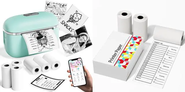 Main image of HIHTV T02E Mini Sticker Printer with 3 Rolls White Self-Adhesive Sticker Paper
