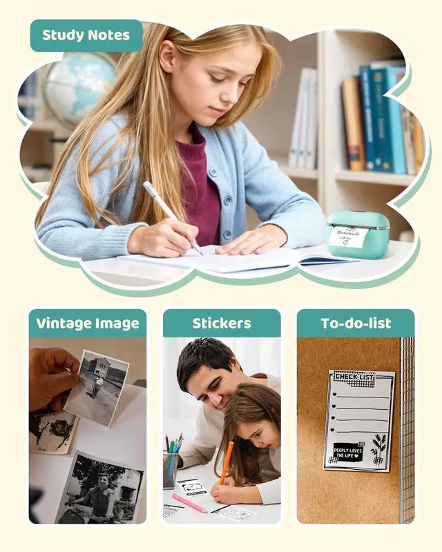Alt view image 4 of 5 - HIHTV T02E Mini Sticker Printer with 3 Rolls White Self-Adhesive Sticker Paper