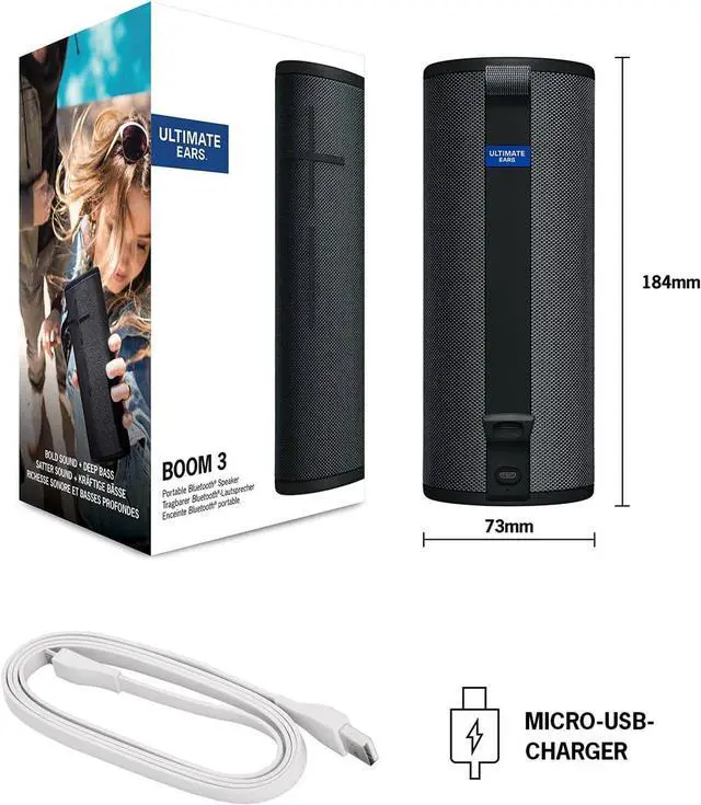 Alt view image 3 of 3 - Ultimate Ears - BOOM 3 Portable Wireless Bluetooth Speaker with Waterproof/Dustproof Design - Night Black (984-001348)