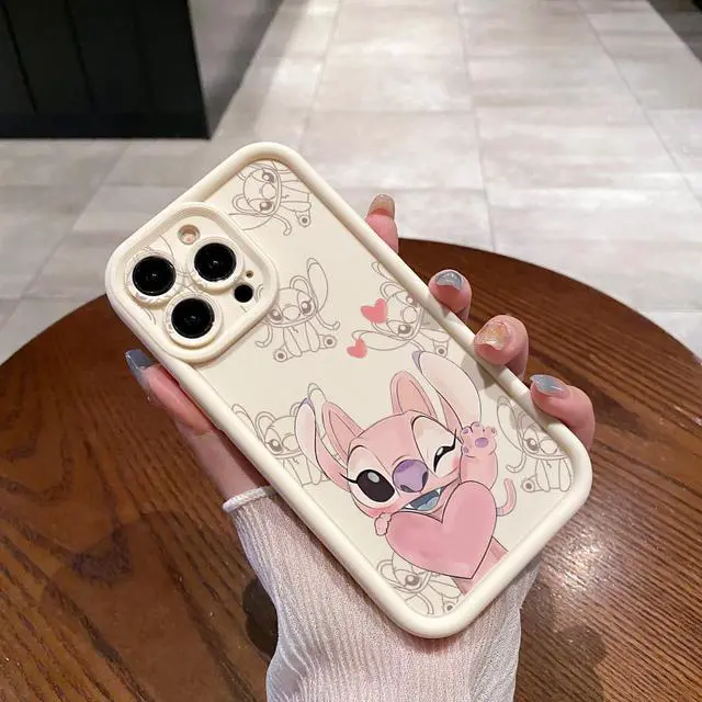 Alt view image 2 of 3 - Case For iPhone 14 Pro Max Couple Stitch Angel Full Protective Phone Case Anti Drop Cover